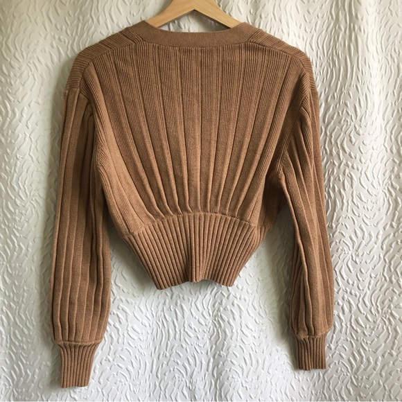 Aritzia Wilfred Tan Plunge Front Cardigan Cropped V-neck Merino Wool Sweater - Picture 9 of 12